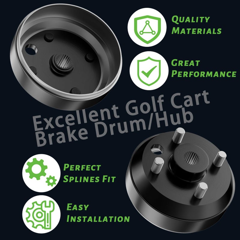 Drive-up Golf Cart Brake Drum Hub Assembly for EZGO TXT Electric 1982-Up Models Replaces OEM 19186-G1, 2 Packs - Image 2